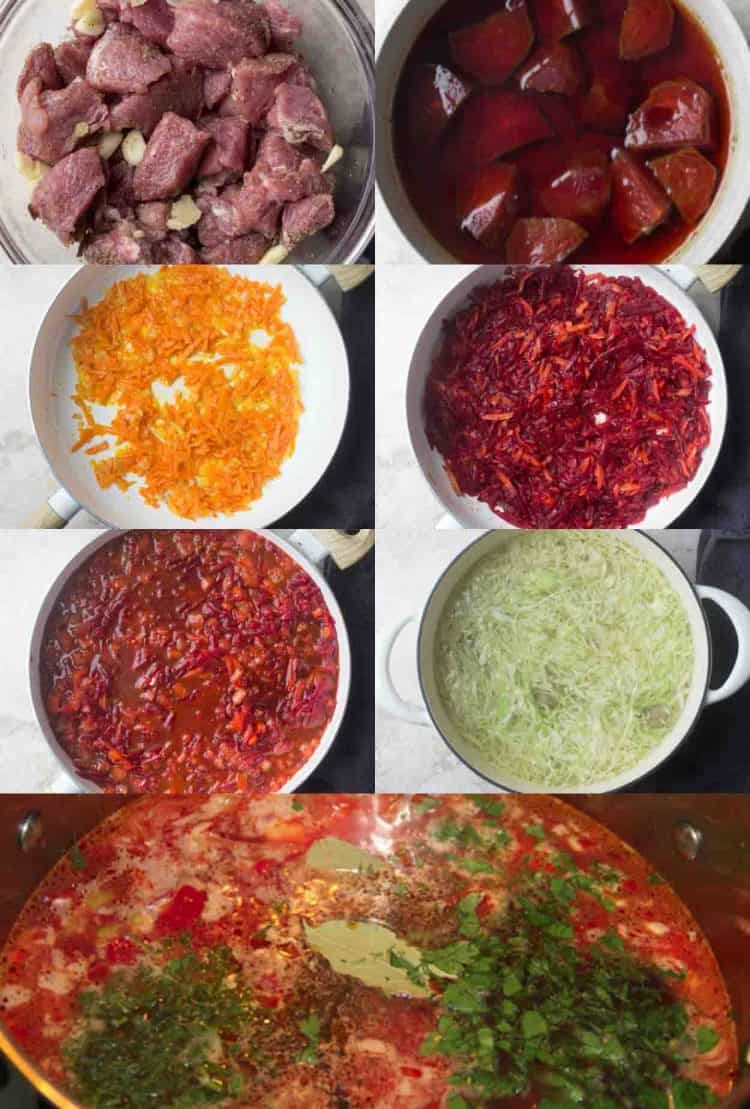 Step by step picture of how to make this Russian borscht recipe.