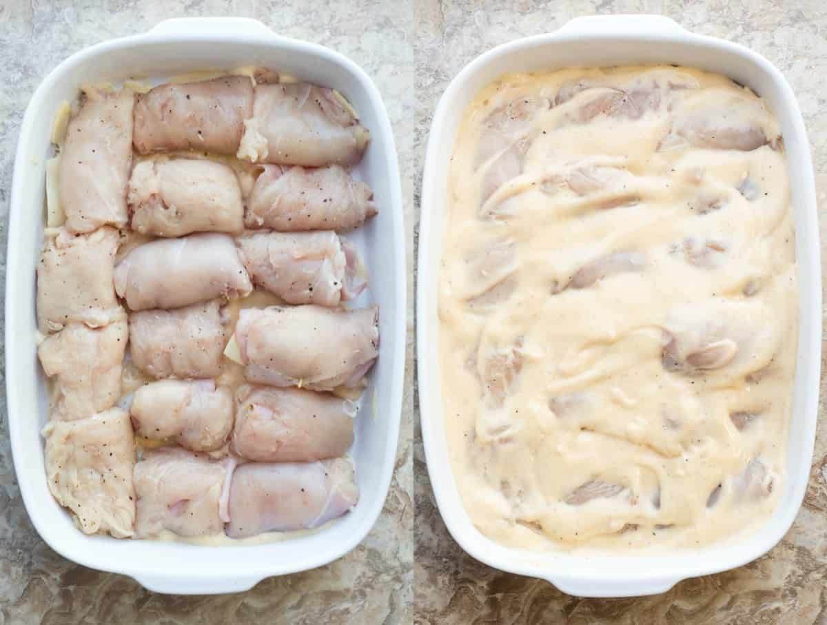 How to prepare chicken cordon bleu casserole in a casserole dish.