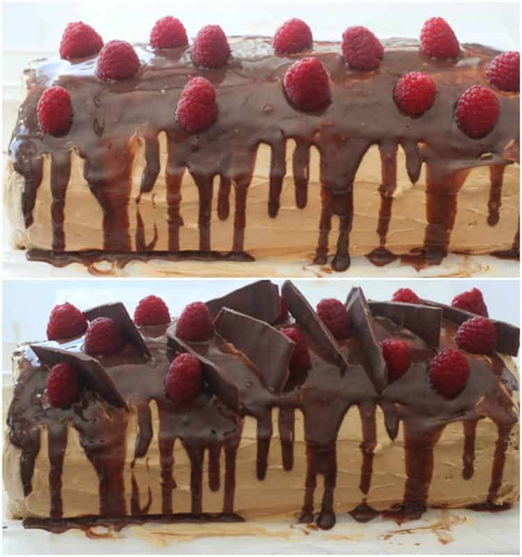 How to decorate this simple cake roulade with chocolate and fresh raspberries.