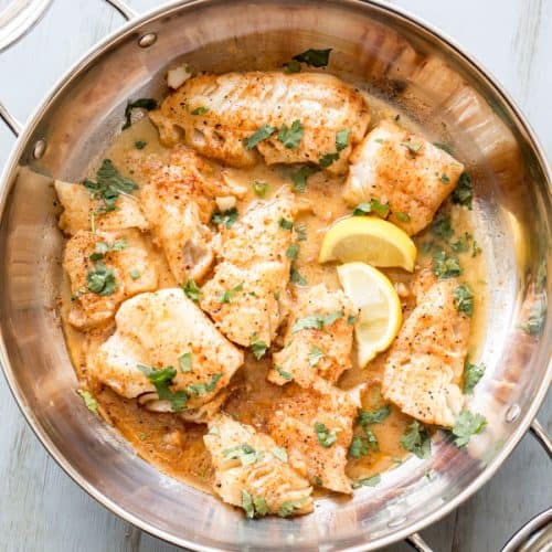 Buttered Cod in Skillet. Ready in under 15 minutes and soo good!. ValentinasCorner.com