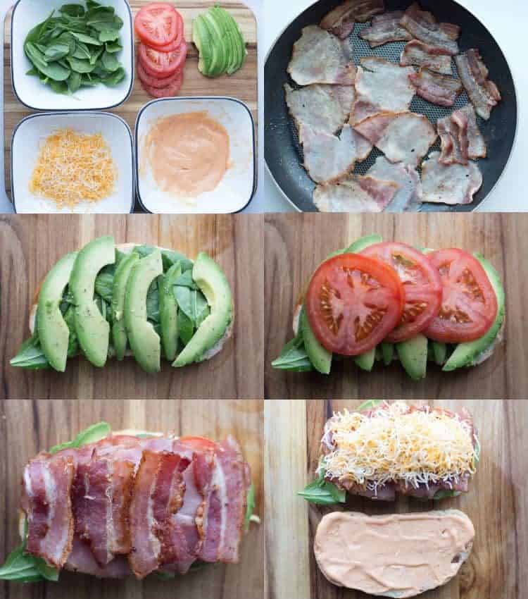 Step by step on how to make the Chipotle Bacon Avocado Sandwich.