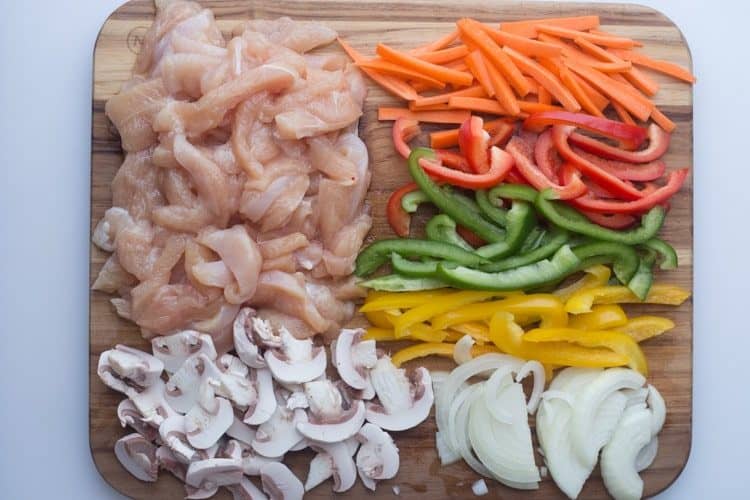 How to cut all the ingredients for this\ crock pot chicken fajitas recipe.
