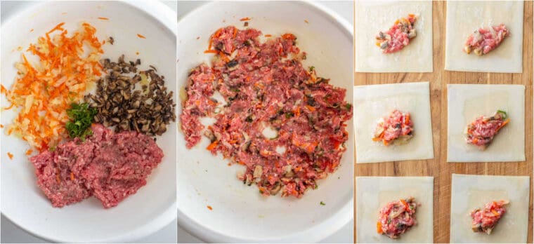 Step by step collage of how to make homemade pork potstickers. 