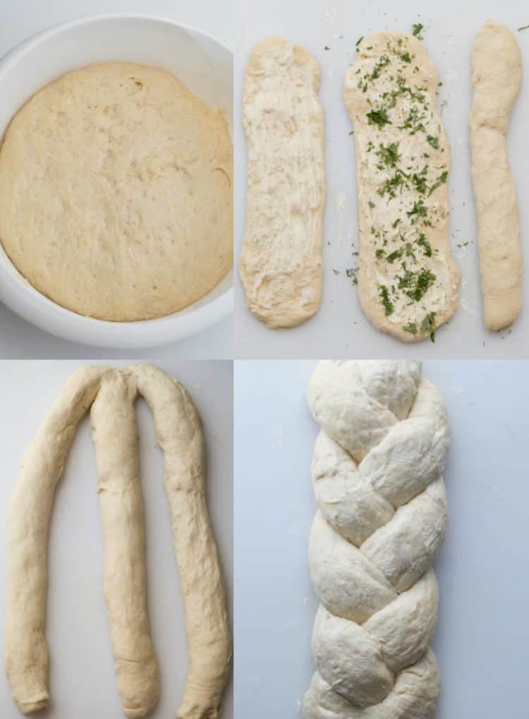 Step by step pictures of how to make butter herbs braided bread recipe.