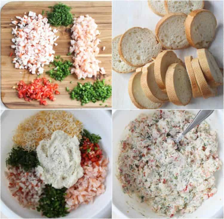 Step by step pictures on how to make hot seafood canapes.