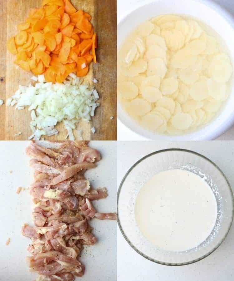 Step by step pictures of how to prepare all the ingredients for the casserole recipe!