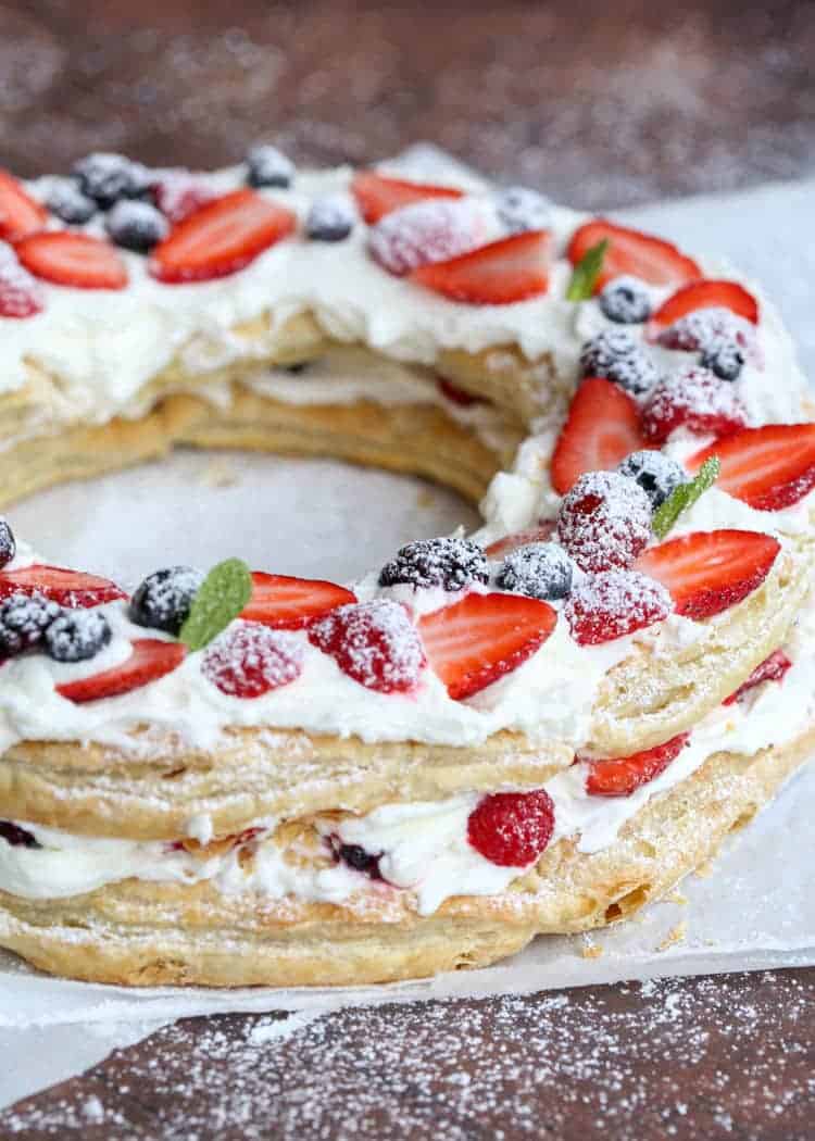 Puff pastry sheet wreath with berries and cream recipe.