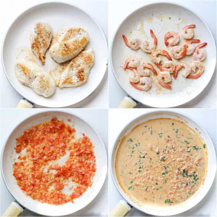 Step-by-step photos how to make shrimp scampi in a wine sauce.