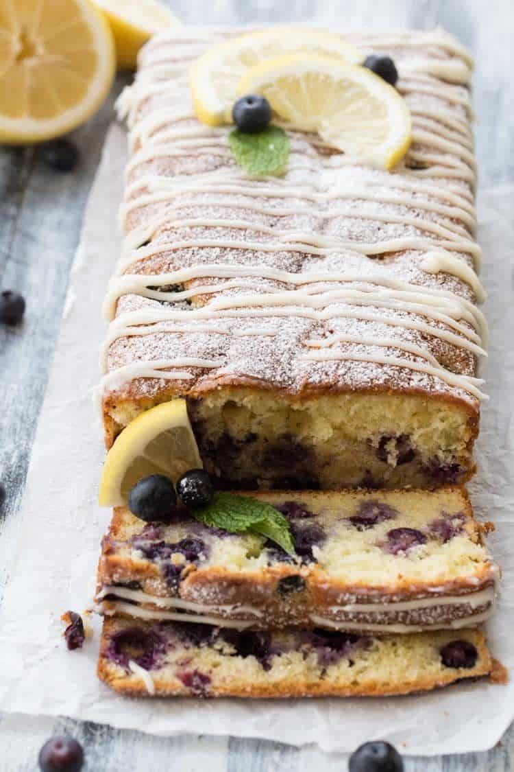Lemon blueberry cake recipe with a soft sponge cake and fresh blueberries.