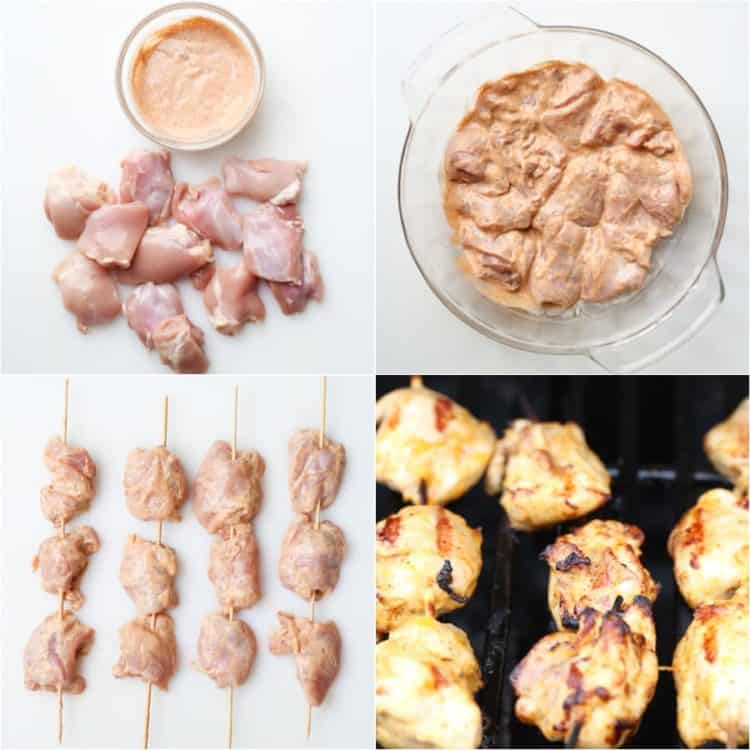 Step-by-step how to make grilled chicken kabobs.
