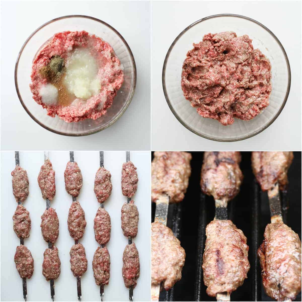Step by step pictures on how to make ground beef kabobs.