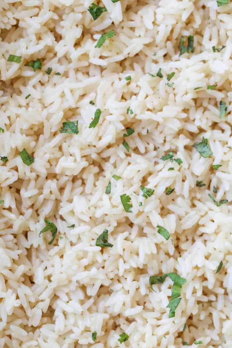 Close up picture of white rice.