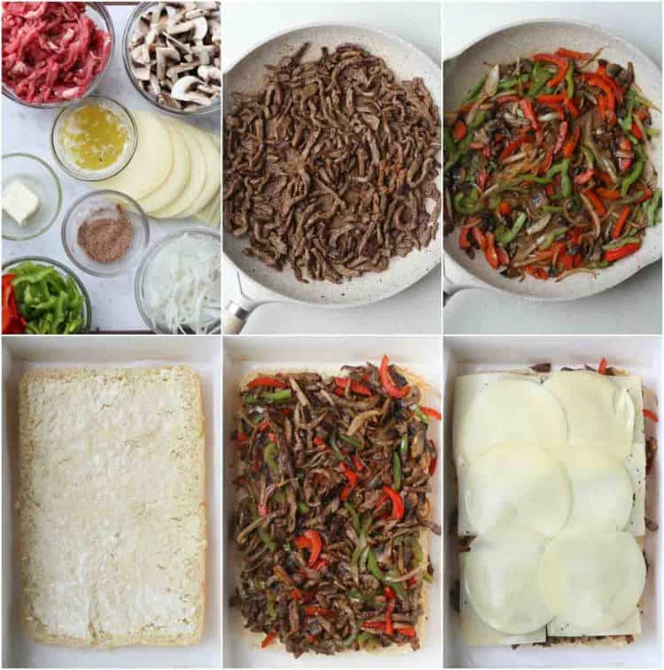 Step by step pictures of how to make the philly cheese steak sandwiches. 