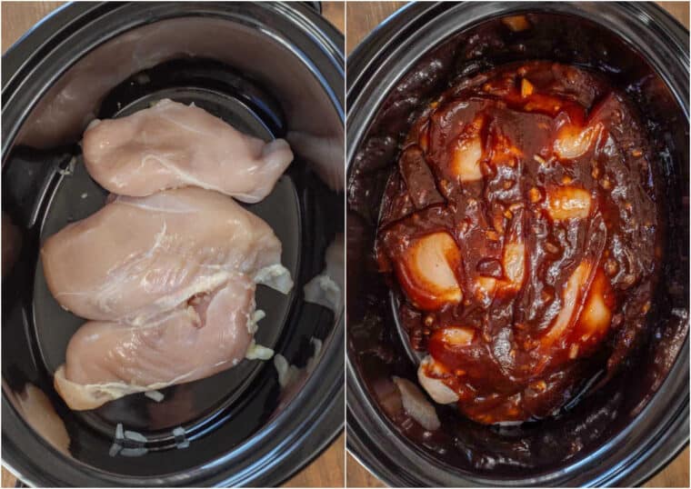 How to make slow cooker pulled chicken in a crock pot.
