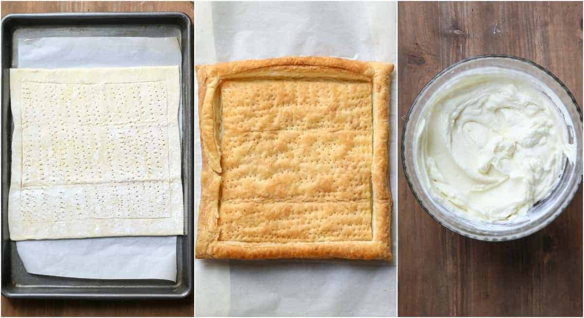 Step-by-step collage on how to make this puff pastry tart recipe.