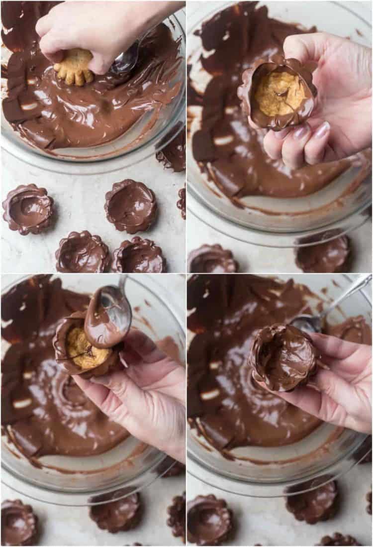 How to dip the tiramisu tartlets (korzinki) in chocolate.