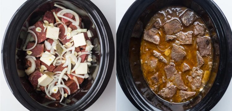 How to cook crockpot roast in a slow cooker with onions, garlic, and seasonings.