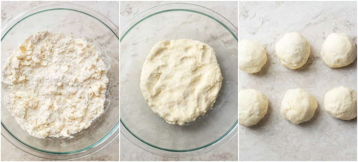 Step by step collage tutorial on how to make the rugelach cookie dough.