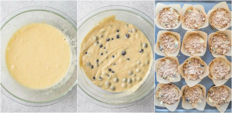How to make homemade blueberry muffin batter and bake in muffin pan.