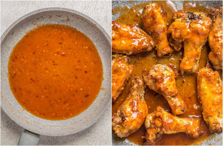 How to prepare the homemade Asian wing sauce and how to coat the wings in the homemade sauce. 
