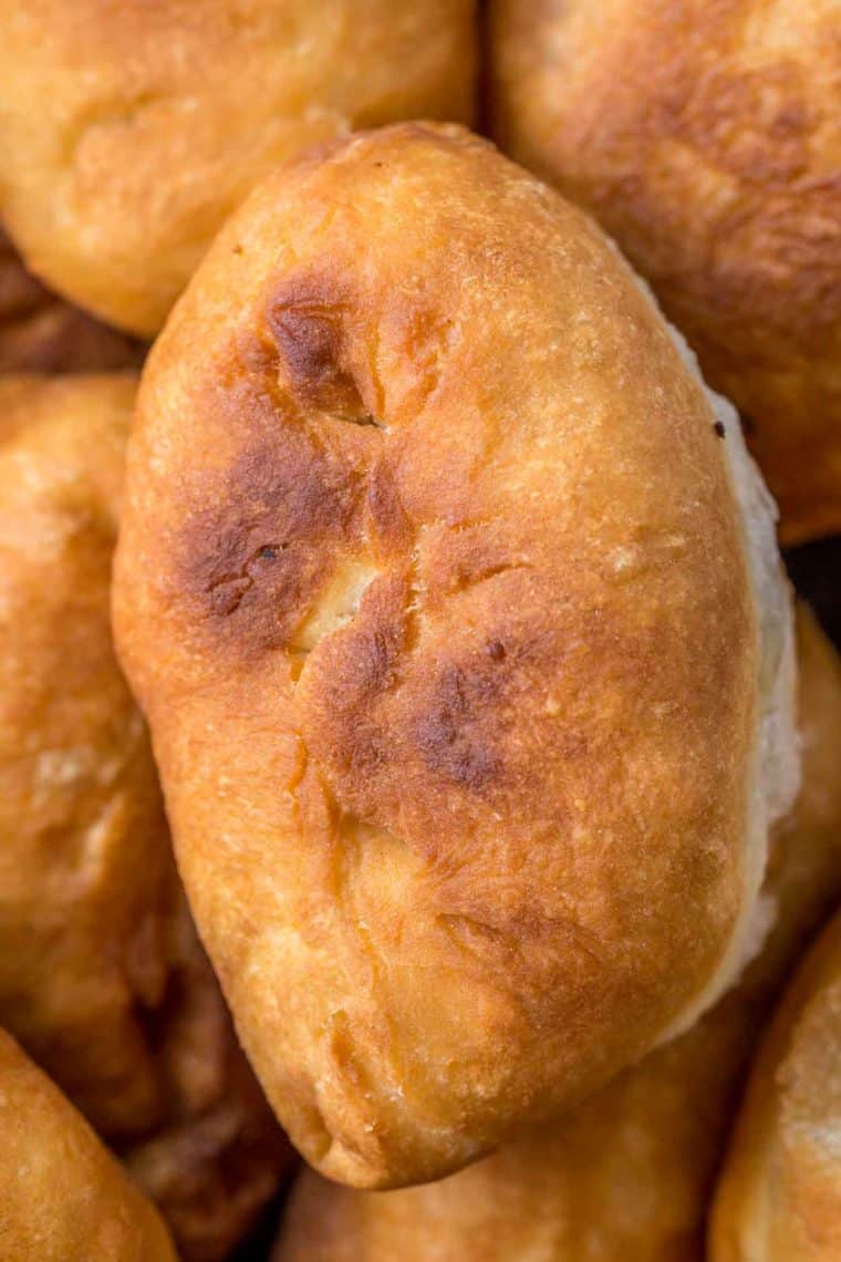 Close up picture of cabbage piroshky. 