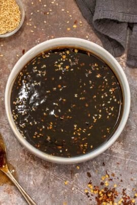 A bowl of homemade teriyaki sauce.