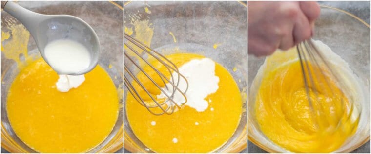 Step by step collage of how to make the creamy custard base for homemade creme brulee. 