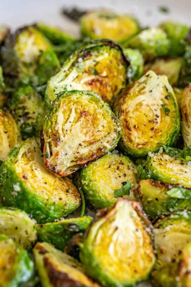 Upclose photo of crispy brussel sprouts. 