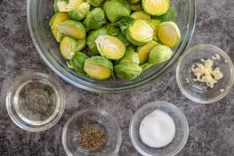 All the ingredients needed for air fryer brussel sprouts.