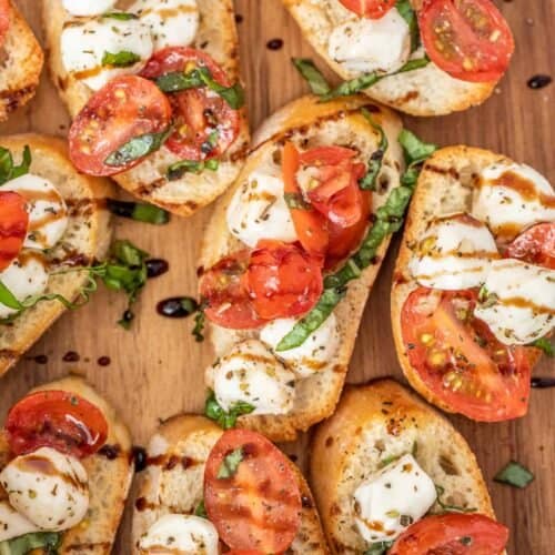 Crostinis topped with caprese.