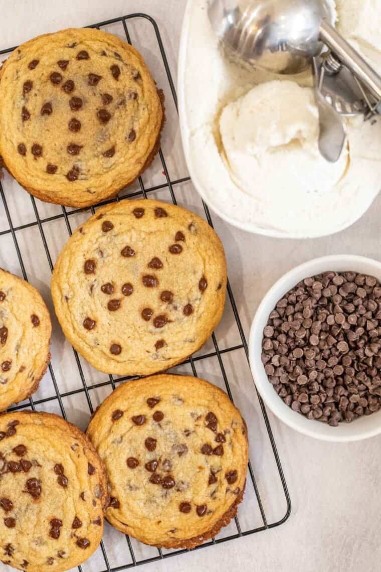 All the ingredients needed for homemade ice cream cookie sandwiches. 