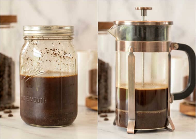 Two different methods of brewing cold brew coffee in a collage. 