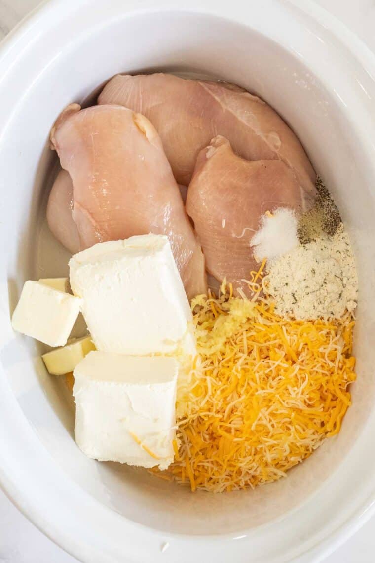 Ingredients for ranch chicken in crockpot.