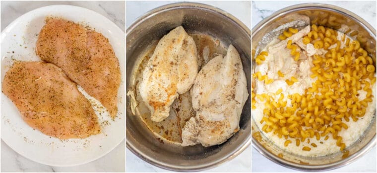 Step by step collage of how to make the ultimate instant pot alfredo. 