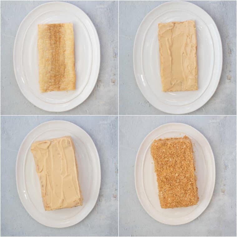 Image collage how to assemble cake layers with cream.