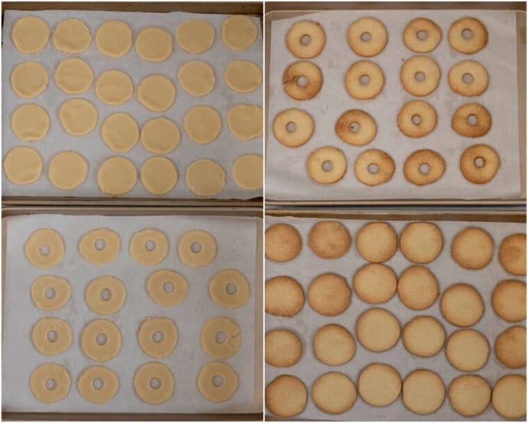 Before and after of cookie dough in baking pan.