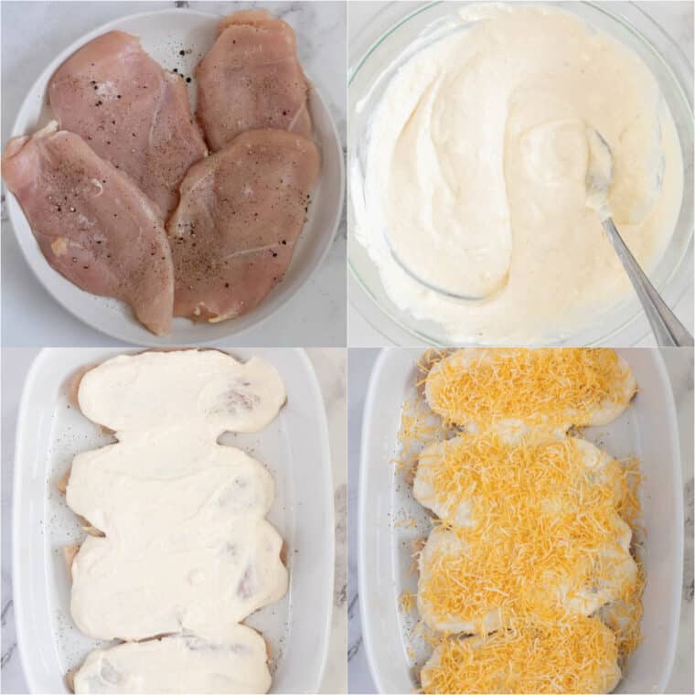 Step by steps on how to assemble and make chicken bacon ranch.