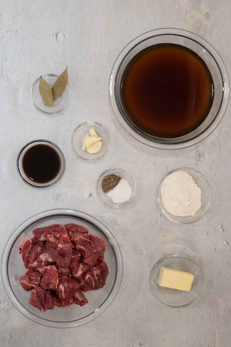 All ingredients needed to make crockpot beef recipe.