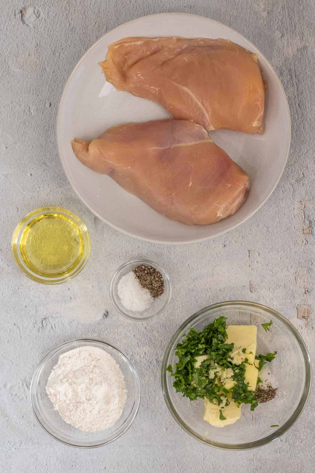 All ingredient needed to make garlic butter chicken recipe.