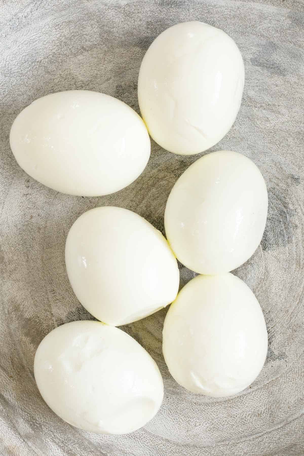 Close up of finished boiled eggs.