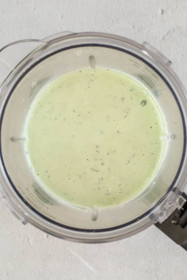 Avocado ranch sauce finished in blender.