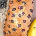 Sweet blueberry bread sided with banans and fresh blueberries.