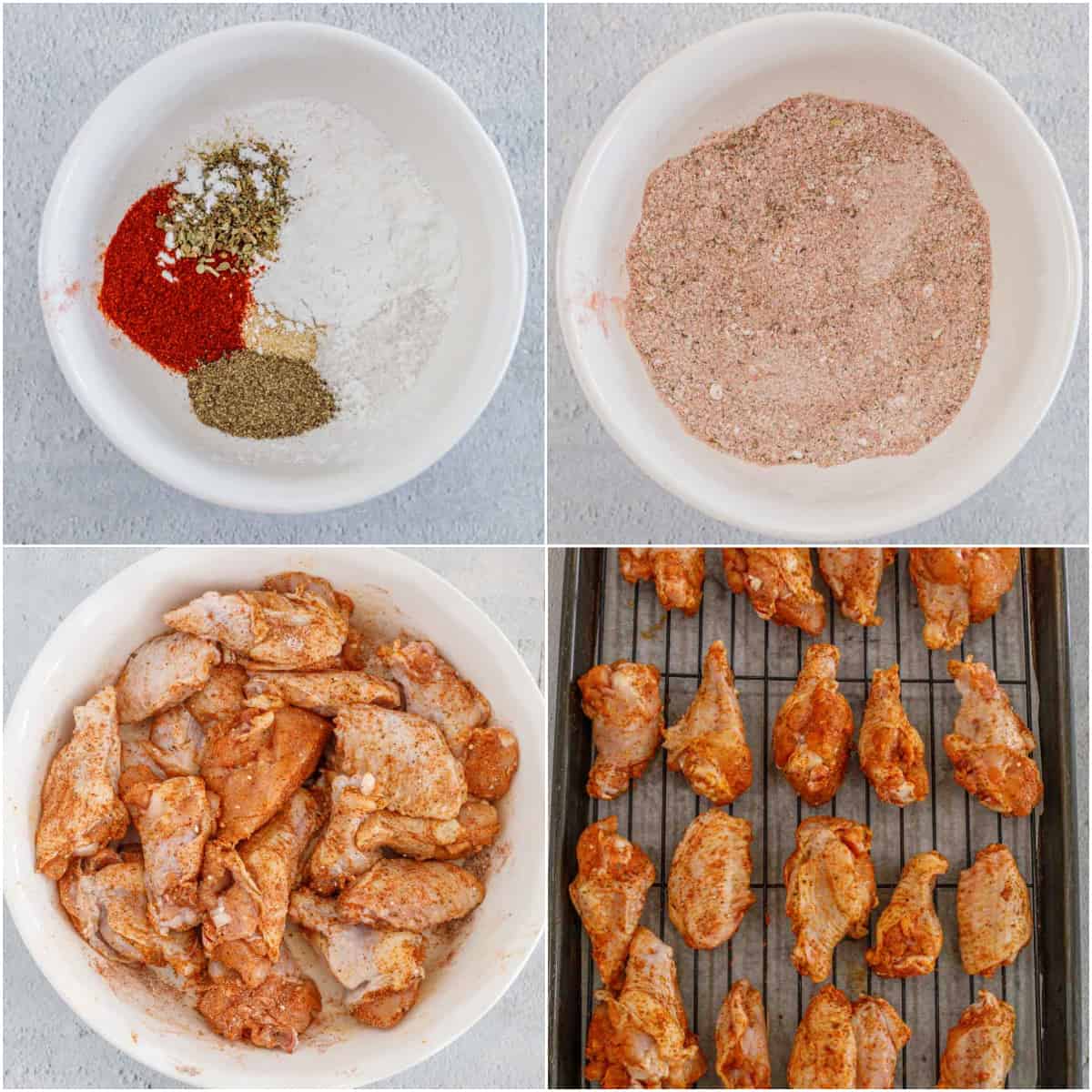 Step by step image collage on how to make chicken baked wings.