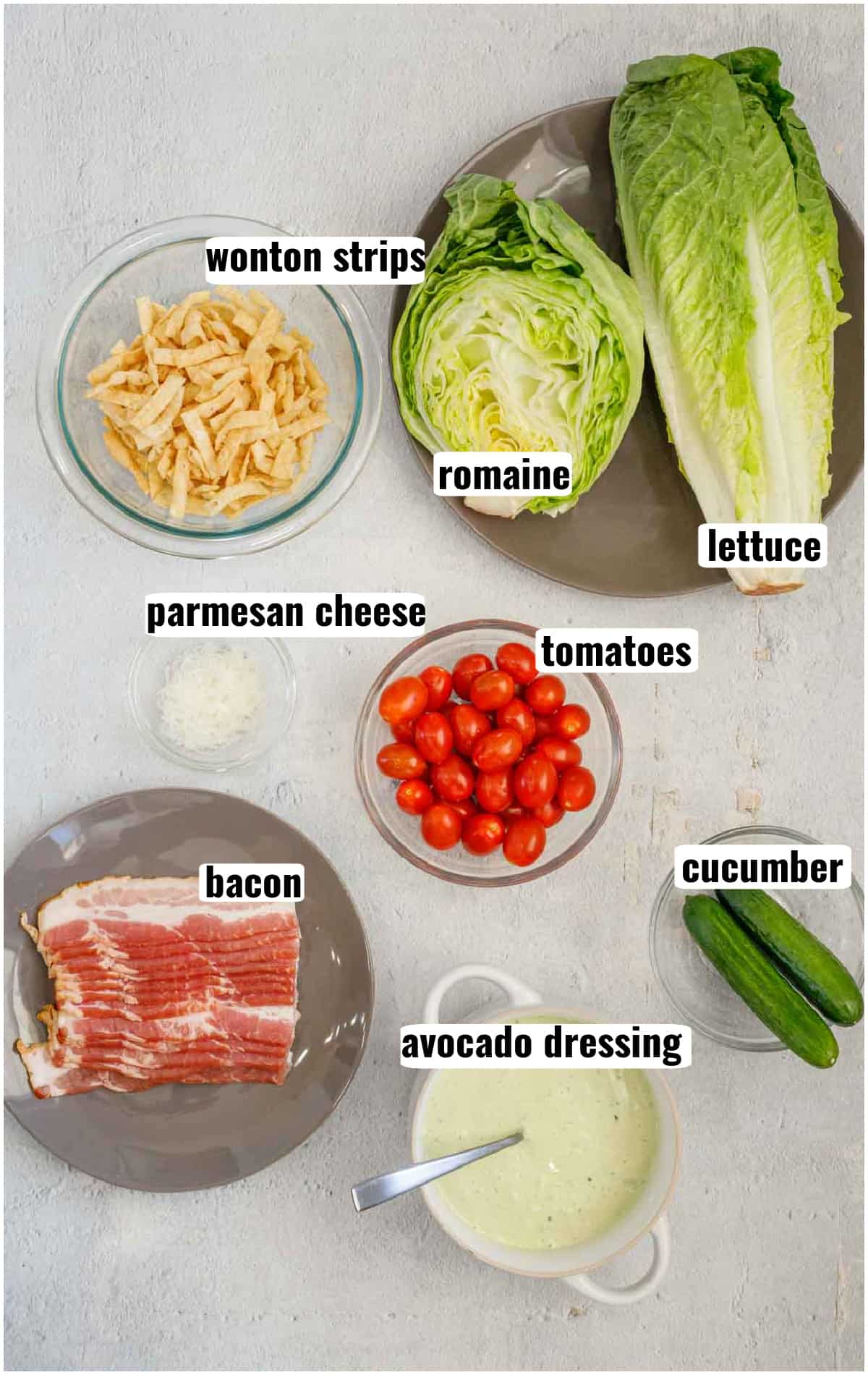 Ingredients for chopped salad recipe.
