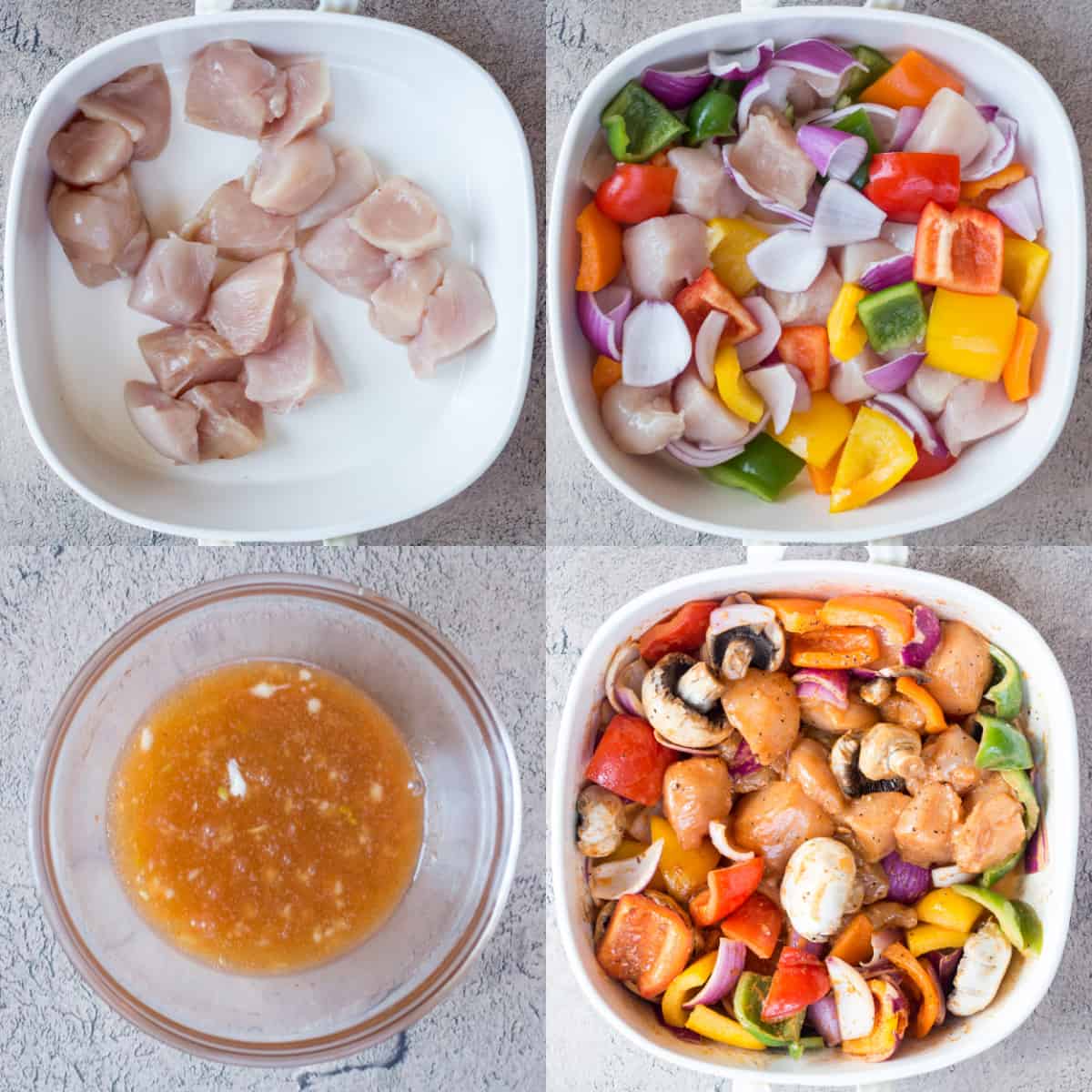 Step by step image collage of how to make grilled chicken kebabs.
