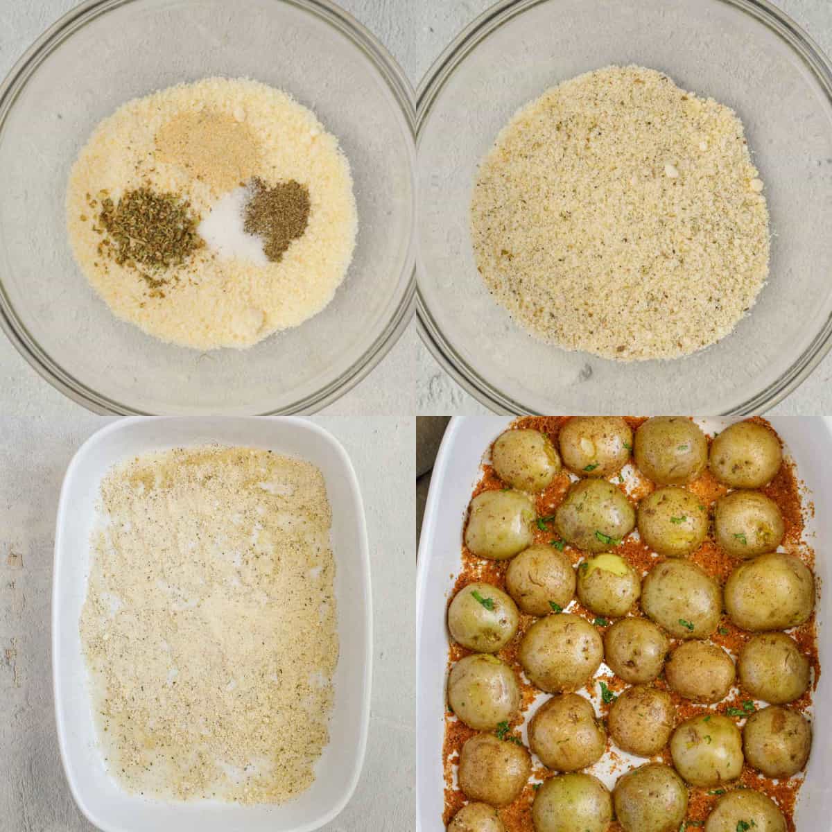 Step by step image collage on how to make crusted potatoes.