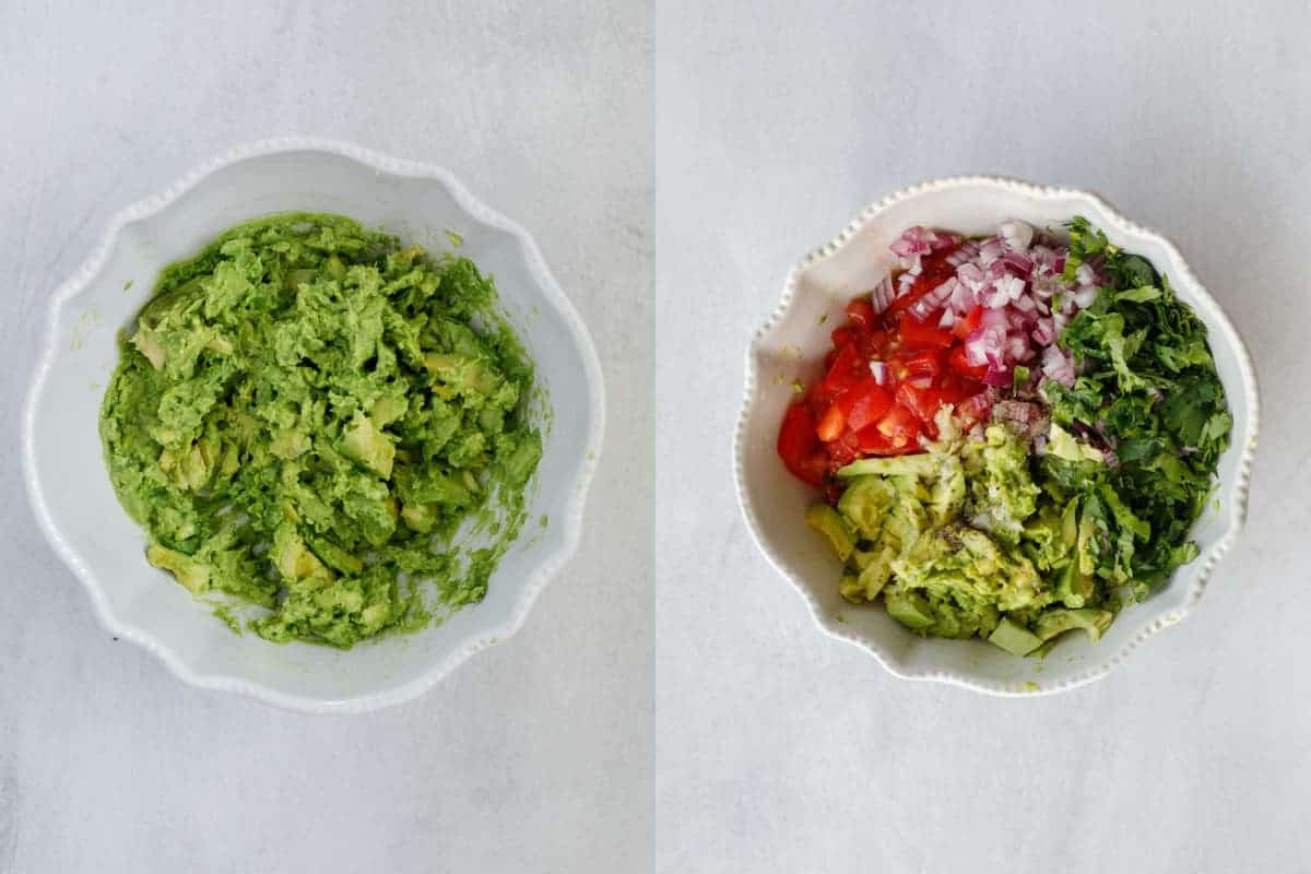 Step by step photo collage of how to make easy guacamole.
