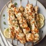 Square image of chicken kabobs.