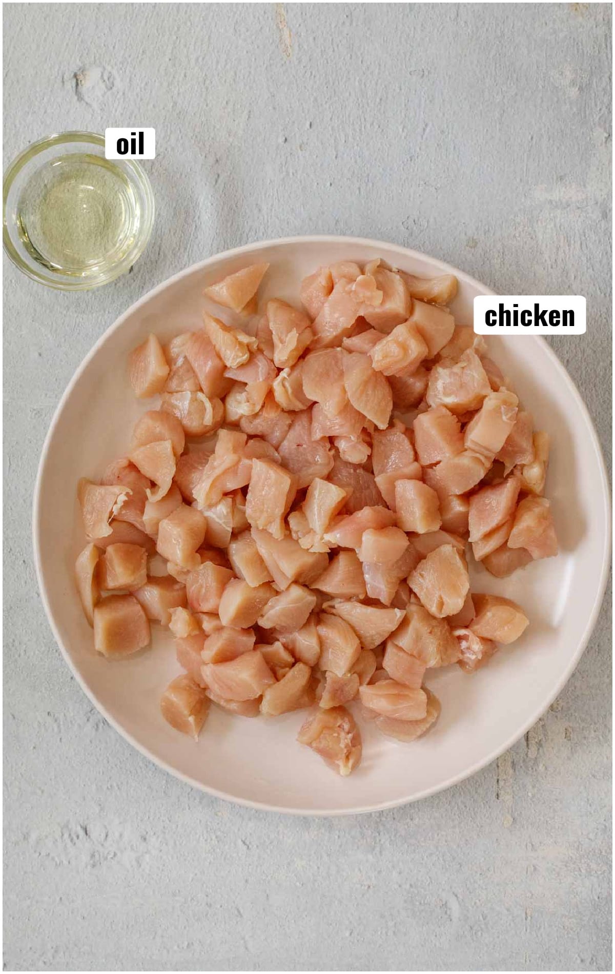 Ingredients needed to make hibachi chicken in ramekins.