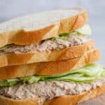 Sqaure image of tuna sandwich.